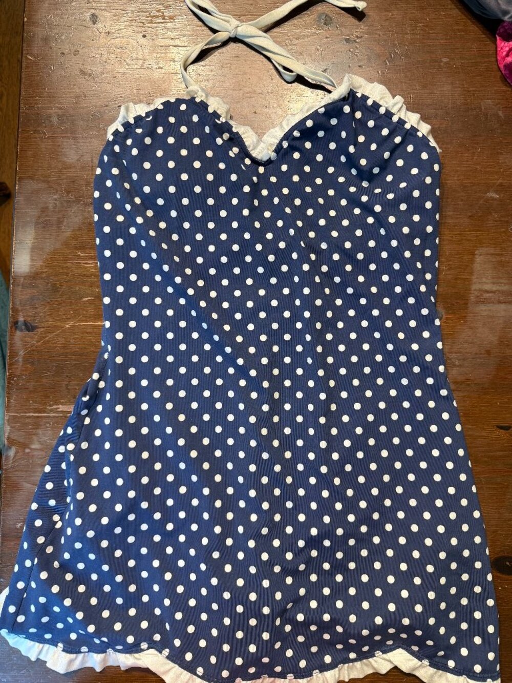Navy polka dot one piece swim suit size 12 by Girlhowdy